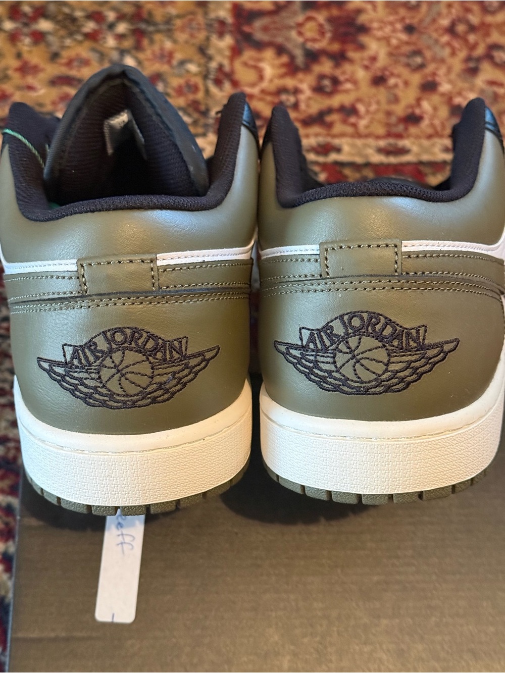 Jordan 1 Low Black Toe Medium Olive - Top Sneakers in Olive, Black & White - Picture 4 of 6